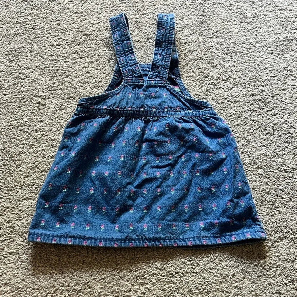 Vintage Oshkosh B'Gosh Girls 2T Vestbak Denim Rose Floral Jumper Union Made USA